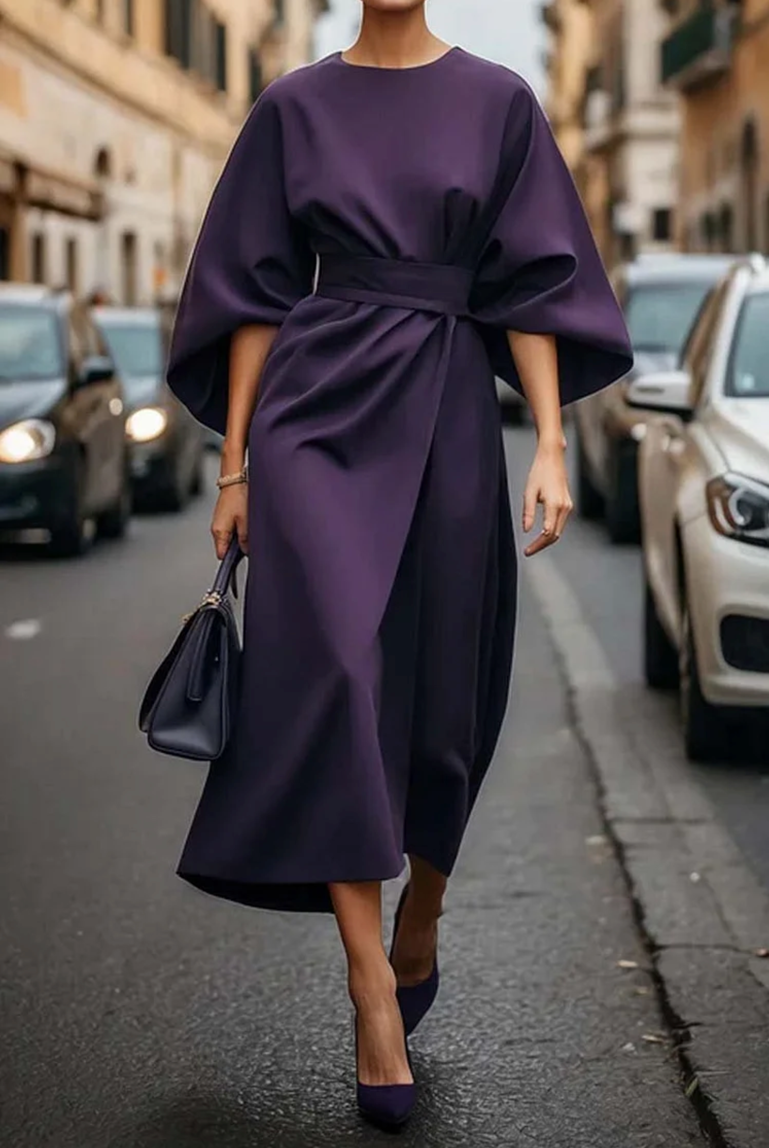 Sofia | Elegant Dress With Lantern Sleeves And Belt