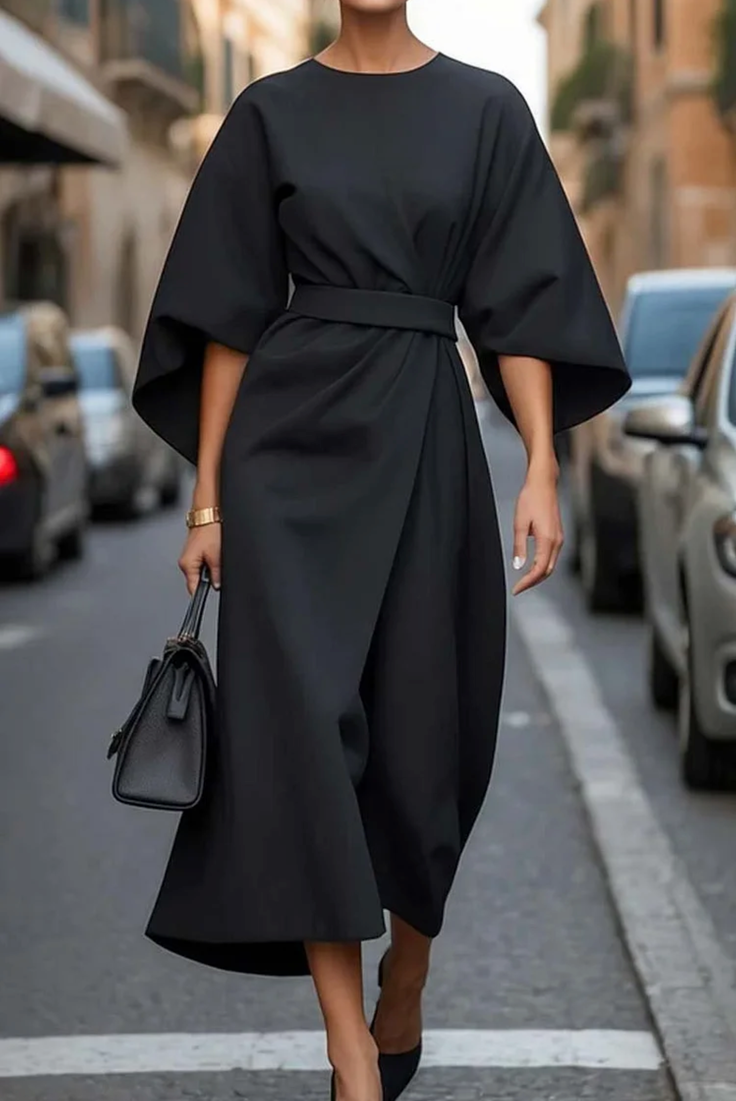 Sofia | Elegant Dress With Lantern Sleeves And Belt