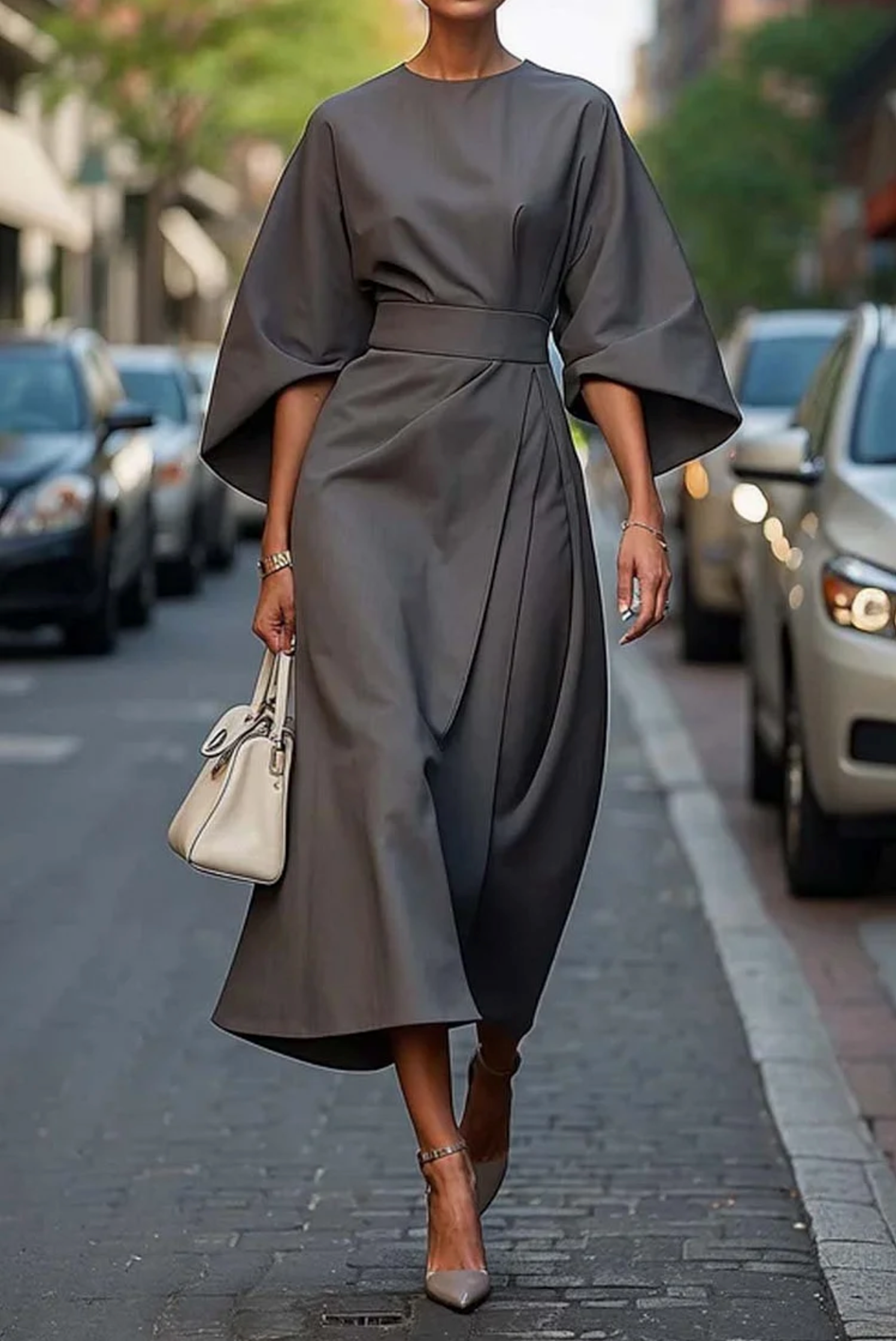 Sofia | Elegant Dress With Lantern Sleeves And Belt