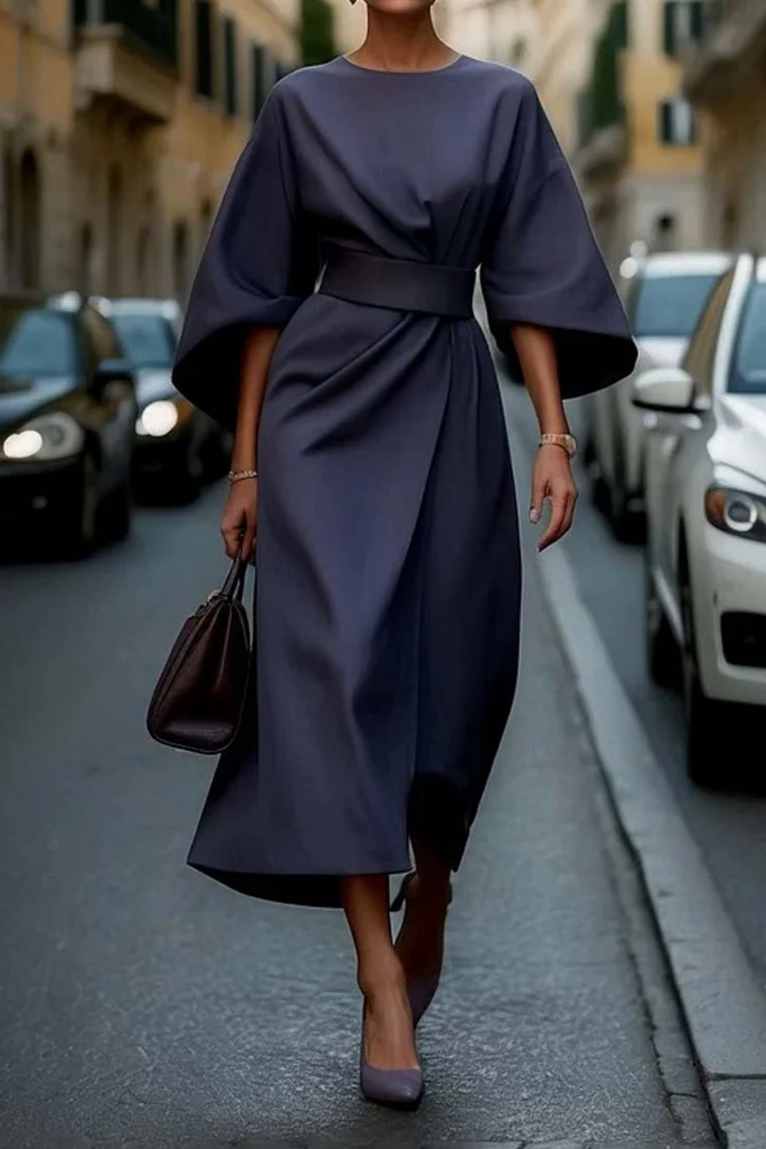 Sofia | Elegant Dress With Lantern Sleeves And Belt