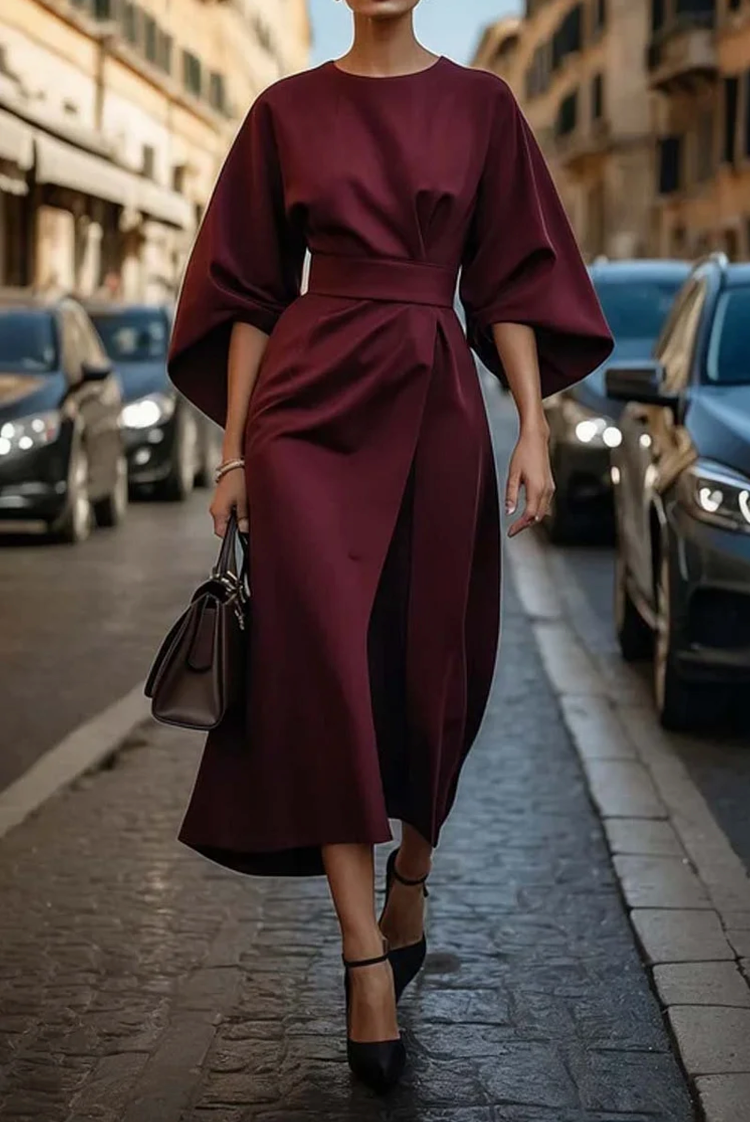 Sofia | Elegant Dress With Lantern Sleeves And Belt